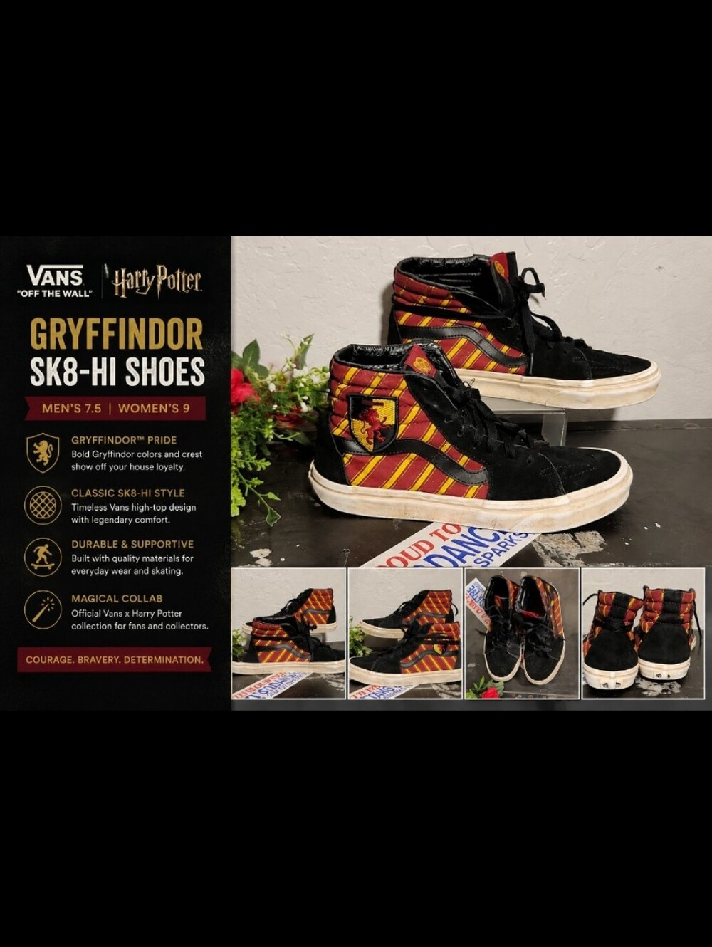 VANS x Harry Potter Gryffindor Thrashed Sk8 Shoe 7.5 Men's 9 Womens